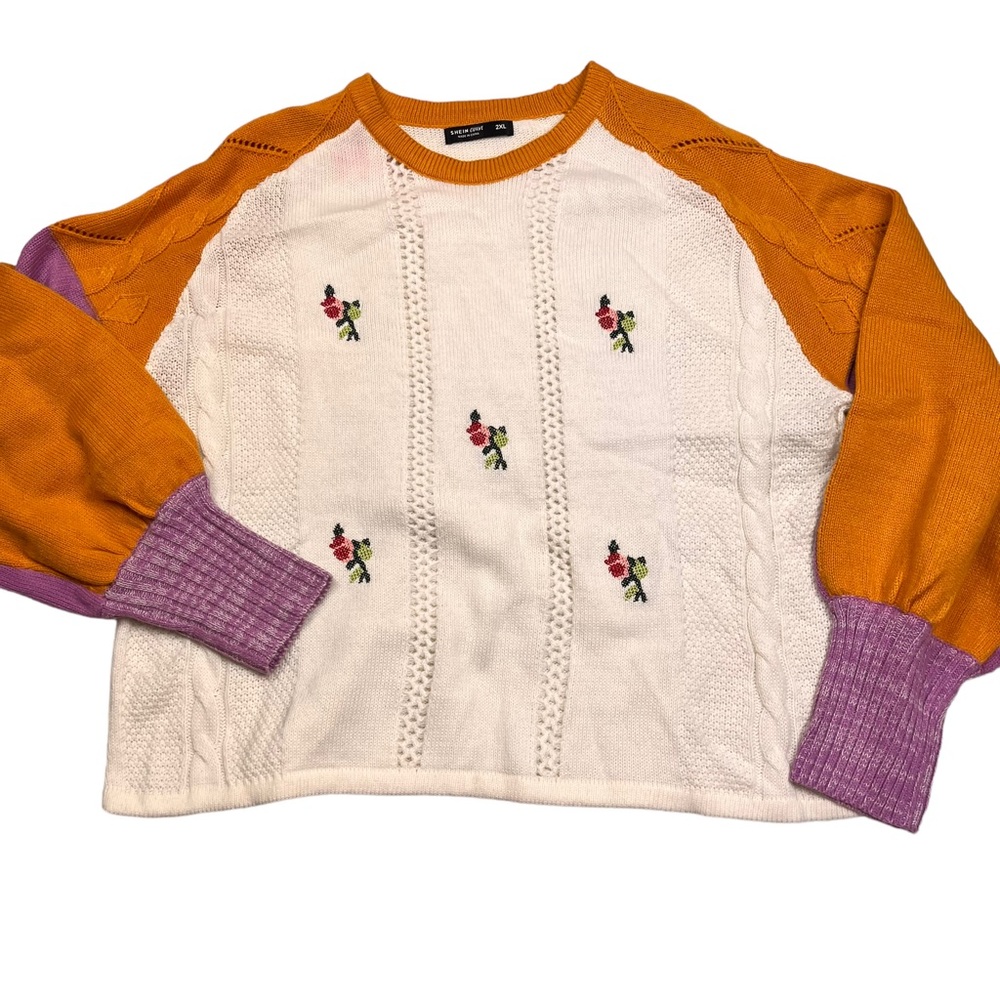 Shein curve embroidered sweater